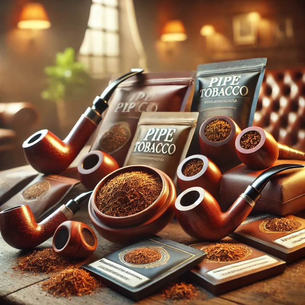 Pipe tobacco pouches of several artisan pipes.