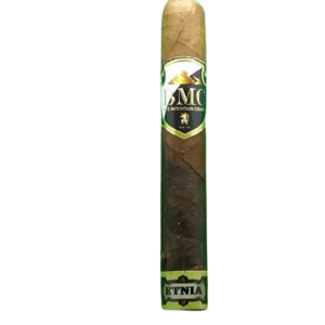 Close-up shot of a single Blue Mountain Cigars Etnia with a silky, medium-brown Dominican wrapper.