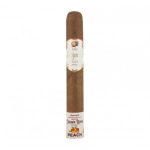 Close-up of Blue Mountain Crown Royal Peach Toro cigar.