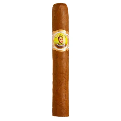 A Bolivar Petit Corona Cuban cigar displayed on a polished wooden surface, showcasing its rich brown wrapper and iconic band with intricate detailing. The cigar exudes a sense of luxury and tradition, representing bold flavors and premium craftsmanship.