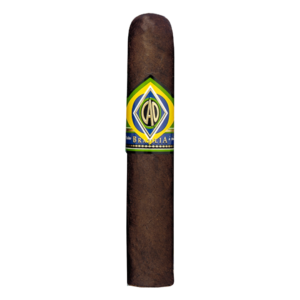 Close-up of CAO Brazilia Gol Robusto cigar with Brazilian wrapper