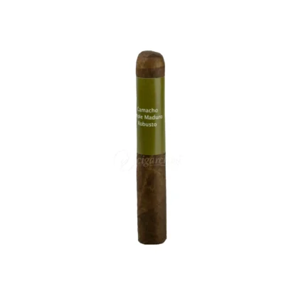 Close-up of Camacho Triple Maduro canadian cigar banded Robusto bold construction.