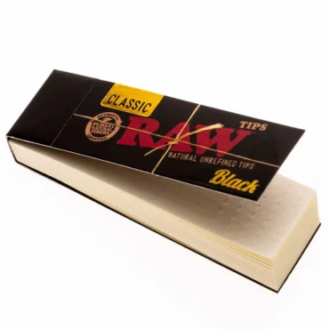 Premium Raw Black Rolling Paper Tips for smooth rolling.