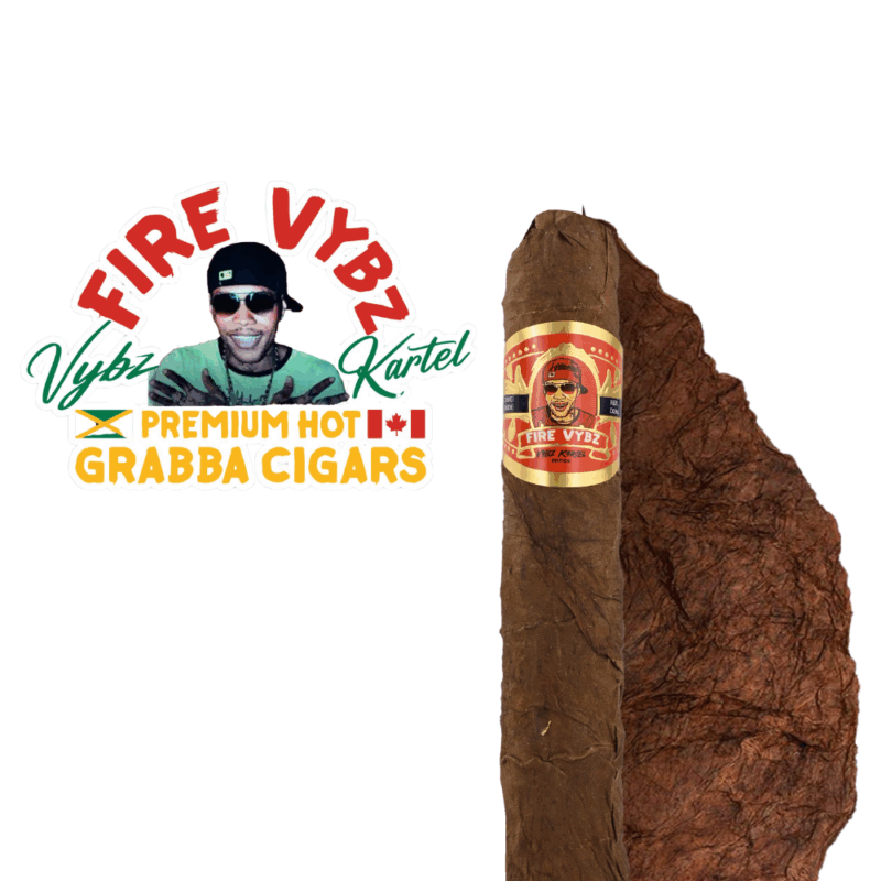 Fire Vybz Premium Grabba HL, featuring rich, dark tobacco leaves, neatly packaged for a bold and authentic smoking experience.