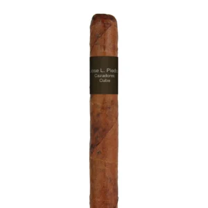 A close-up of a Jose L. Piedra Cazadores cigar, showcasing its rustic brown wrapper and classic band design. The cigar rests on a wooden surface, highlighting its traditional Cuban craftsmanship and bold, earthy character.