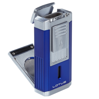 Lotus Duke Triple Flame Lighter With Cutter- Blue and Chrome - Image 2