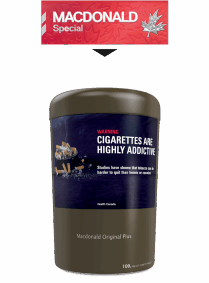 Macdonald Original Plus Rolling Tobacco 100g Tub Packaging.