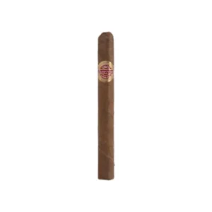 A close-up of a Quintero Panetelas cigar, showcasing its smooth, medium-brown wrapper and iconic band. The cigar rests elegantly on a wooden surface, emphasizing its hand-rolled craftsmanship and reputation as an approachable Cuban cigar with rich earthy and nutty flavor notes.
