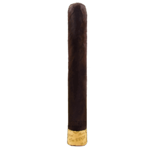 A luxurious Rocky Patel Edge Maduro Robusto cigar with a dark, oily wrapper showcased on a rustic wooden surface.