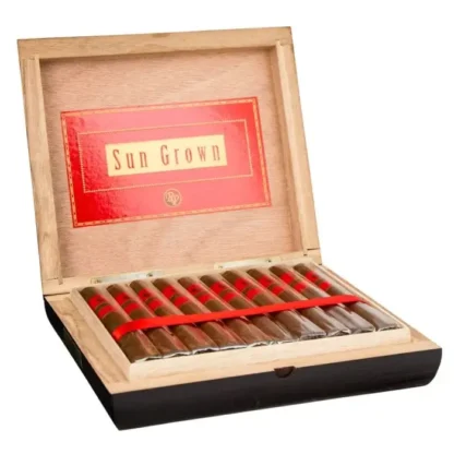 Close-up of Rocky Patel Sun Grown Corona box of cigars showcasing its rich texture