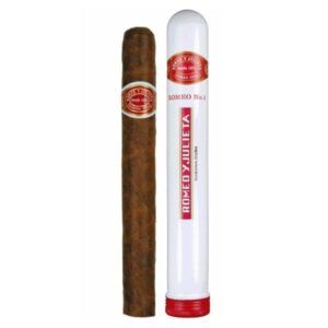 Romeo No.1 Tubos cigar in its elegant packaging, featuring a smooth Connecticut wrapper and premium Dominican tobacco, offering a refined smoking experience.