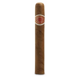 A close-up of a Romeo y Julieta No.3 Cuban cigar, elegantly encased in a cedar-lined aluminum tube with its iconic red and gold band. The cigar rests on a rustic wooden surface, showcasing its smooth, medium-brown wrapper and flawless craftsmanship, symbolizing premium Cuban heritage.