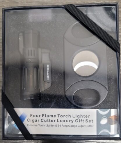 Four Flame Torch Lighter & Cigar Cutter Gift Set