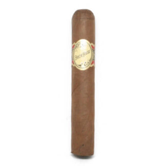 Close-up view of the Brick House Double Connecticut Robusto cigar, highlighting its golden wrapper and band.