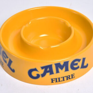 Camel Ashtray in vibrant yellow with iconic branding.