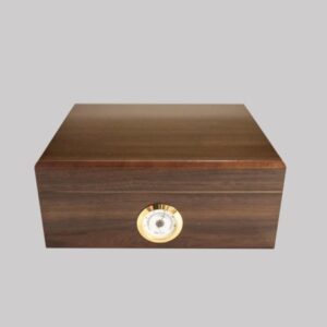 Cigar Humidor Walnut 30-count with gold hinges and premium finish.