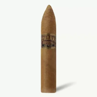 A close-up of the Tabak Especial Medio Belicoso showcasing its Maduro wrapper and band.