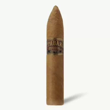 A close-up of the Tabak Especial Medio Belicoso showcasing its Maduro wrapper and band.