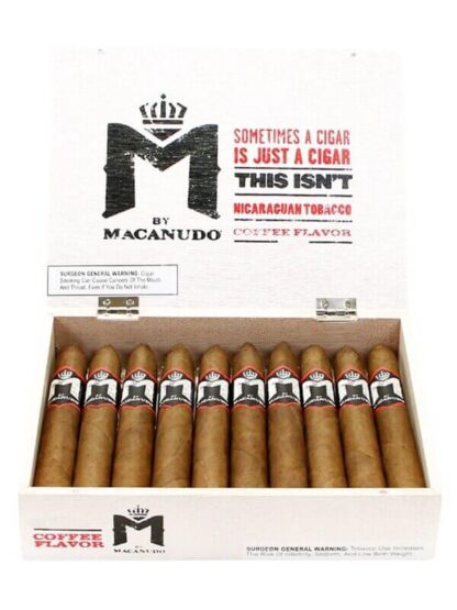 Box of 20 Smooth Macanudo M Coffee Toro displayed in premium packaging