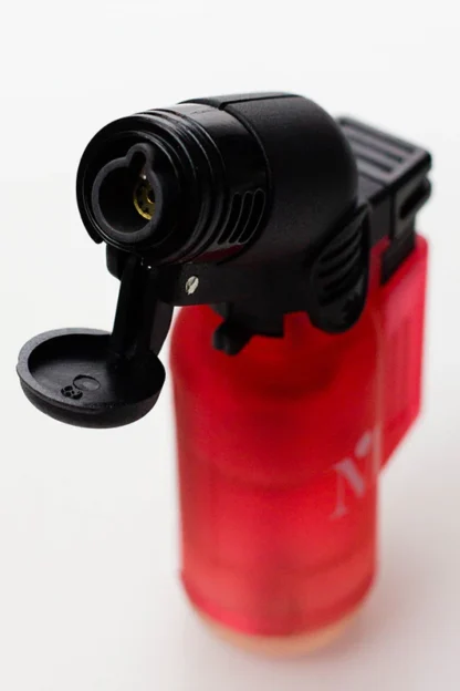 A red Refillable Mini Torch Lighter for cigars and everyday use.