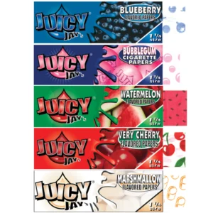 Juicy Jay array of flavored rolling paper in 1 1/4 size.