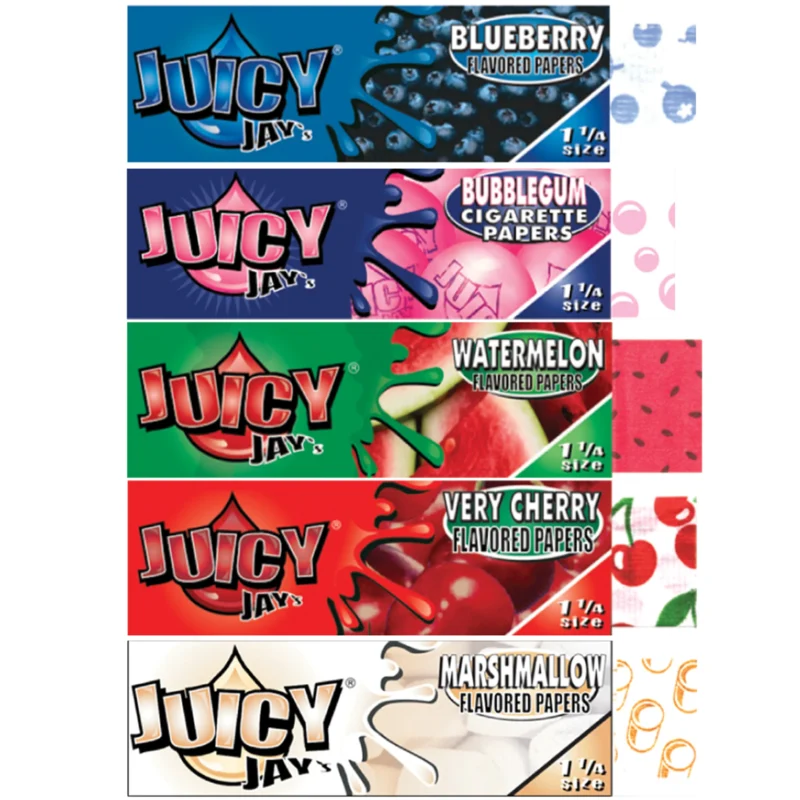 Juicy Jay array of flavored rolling paper in 1 1/4 size.
