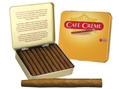 A open Box of Café Crème Original Cigarillos with Golden Brown Wrappers.