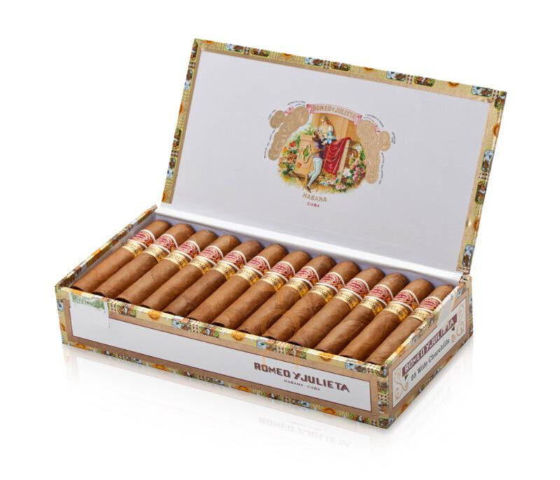 Close-up of Romeo Y Julieta Wide Churchills box of 25 Cuban Cigars showing rich texture.