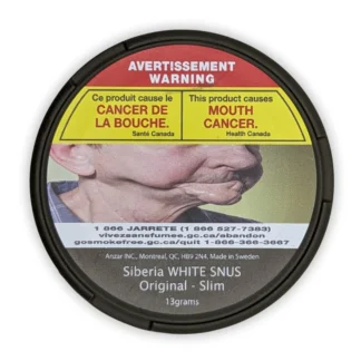 Siberia Signature White Snus Original Slim with Canadian packaging on can.