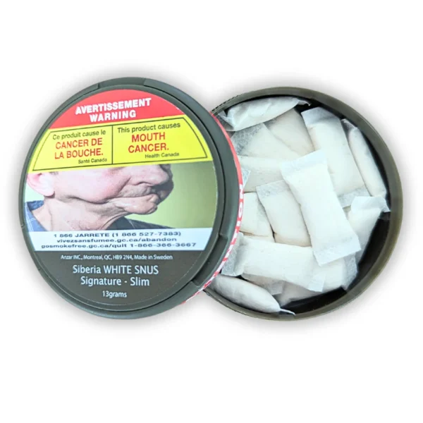 Open Can of Siberia Signature Slim White Snus.