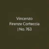 Digital product label with the text “Vincenzo Firenze Corteccia | No. 763” centered on a dark olive background.