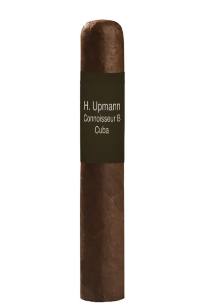 Close-up of the H. Upmann Connoisseurs B Cuban cigar, showcasing its smooth wrapper and premium craftsmanship.