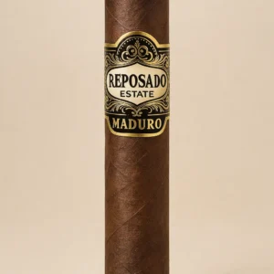 Reposado Maduro Robusto cigar close-up.