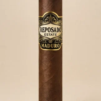 Reposado Maduro Robusto cigar close-up.