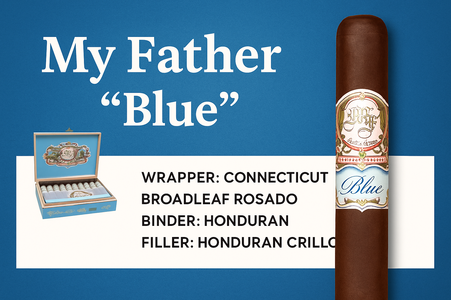 My Father Blue cigar with cutter and ashtray
