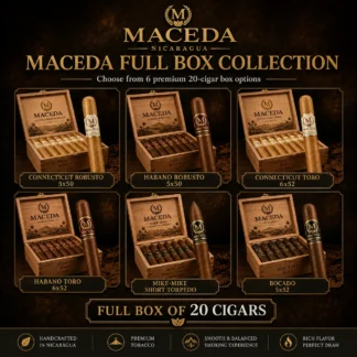 Maceda full box collection featuring six 20-cigar Nicaraguan cigar box options